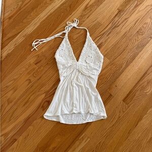 sky white crochet halter top